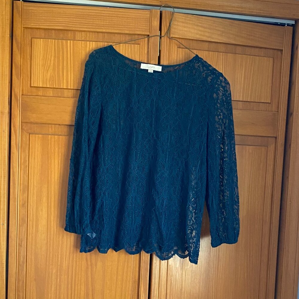 LOFT Navy Blue Lace Blouse Size SMALL